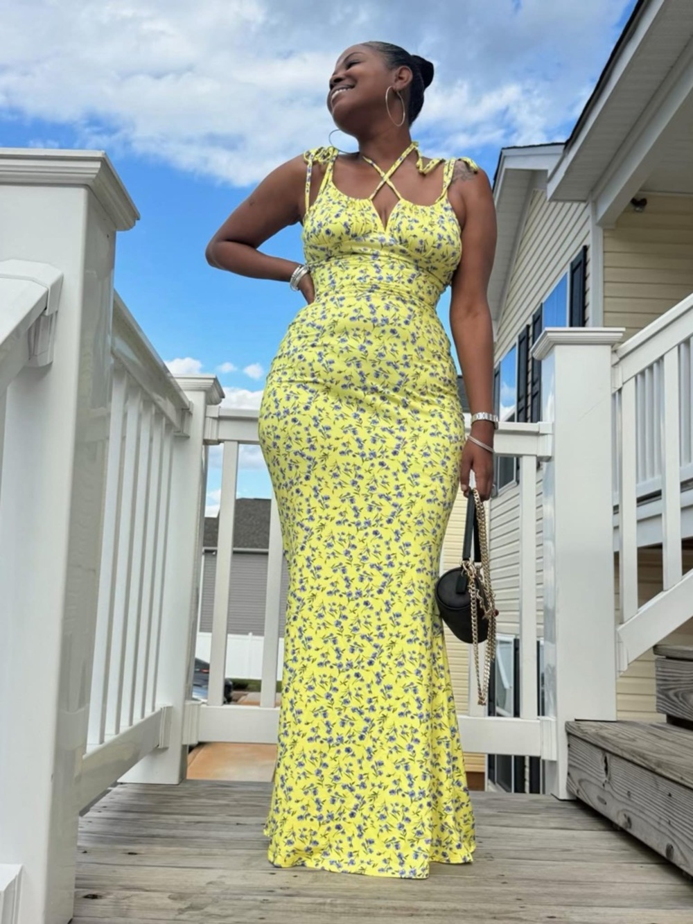 SHEIN Yellow Floral Tie-Strap Maxi Dress